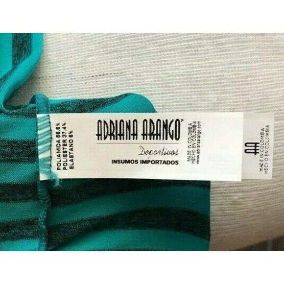 Adriana Arango Top Striped Tee Shirt Athletic Turquoise Size Medium NWT - Picture 7 of 8